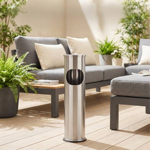 Produktbild von Standaschenbecher Mülleimer – 201 Edelstahl, Silber, 15 L, 61 Cm Hoch, Mit Herausnehmbarem Inneneimer, Für Innen & Außen