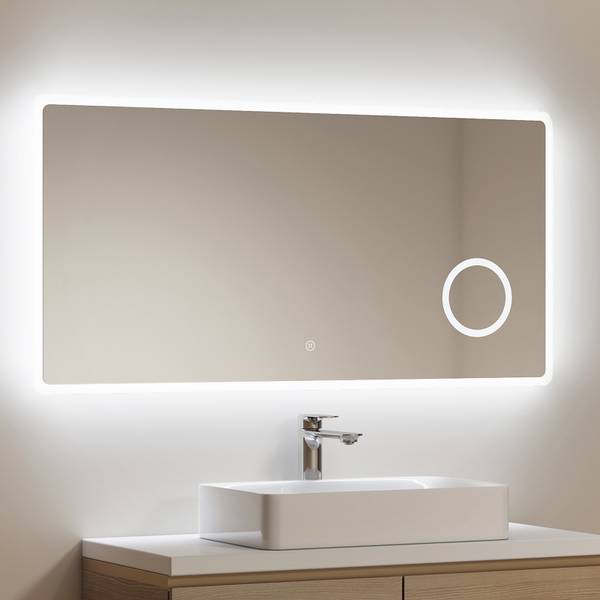 EMKE Badspiegel mit Beleuchtung LM13DT Silber - Spiegelglas - 120 x 60 x 4 cm