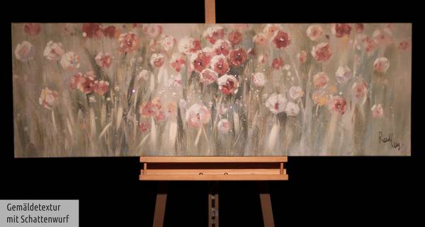 Acrylbild Handgemalt Blüten Zex Grün - Pink - Baumwollstoff - 150 x 50 x 4 cm