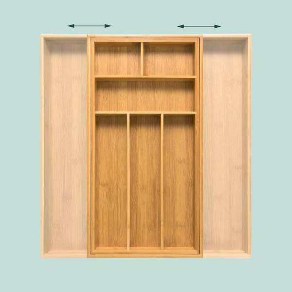 Range-couverts extensible en bambou Marron - Bambou - Bois manufacturé - 50 x 7 x 48 cm