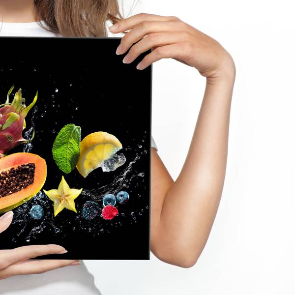 Panoramabild Fruchtige Frische Motiv 3D Schwarz - Grün - Rot - Leinen - 145 x 45 x 45 cm