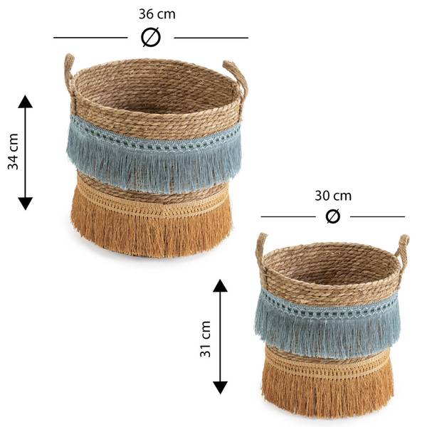 Aufbewahrungskörbe Indie 2er-set Blau - Naturfaser - 36 x 34 x 36 cm