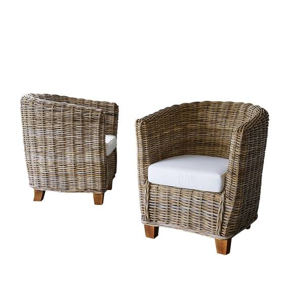 2 Gartebsessel aus Kubu-Rattan Beige - Naturfaser - 70 x 80 x 73 cm