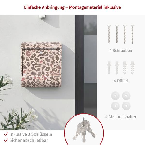 Briefkasten Der Leopard im Boudoir Pink - Stahl - 39 x 46 x 13 cm