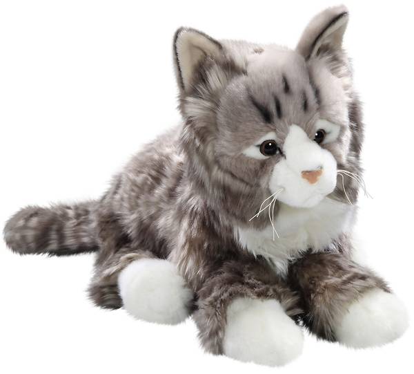 Kuscheltier Katze Grau - Kunstfell - 14 x 22 x 37 cm