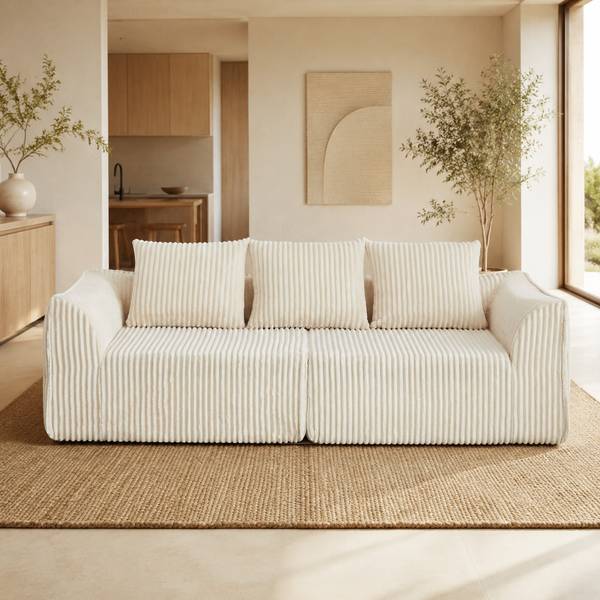 Ecksofa OK-SEATS-021 mit Kissen Beige - Cord - 236 x 73 x 101 cm