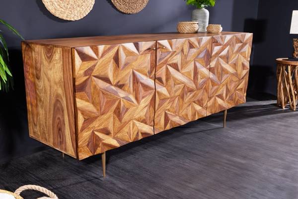 Sideboard ALPINE Braun - Gold - Sheesham - 145 x 73 x 43 cm