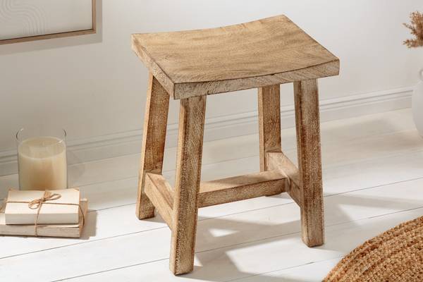 Hocker FINCA Beige - Braun - Weiß - Mango - 40 x 45 x 30 cm