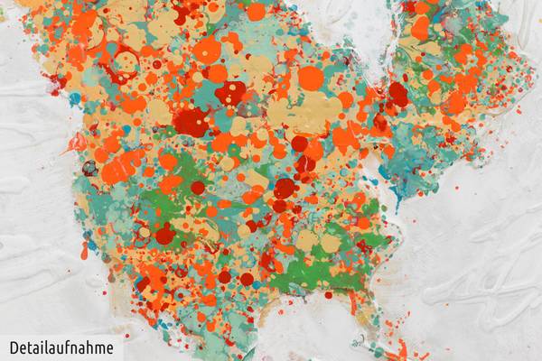 Acrylbild Handgemalt Weltkarte Jec Baumwollstoff - 140 x 70 x 4 cm