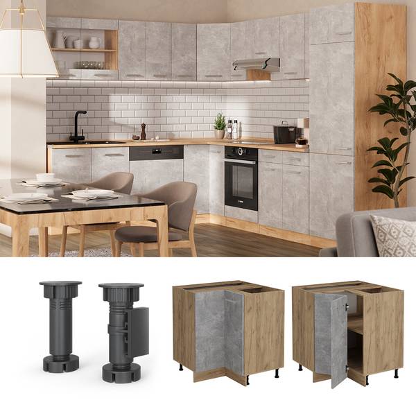 Hoekkast R-Line 53854 bruin - grijs - chroom - 76 x 82 x 60 cm