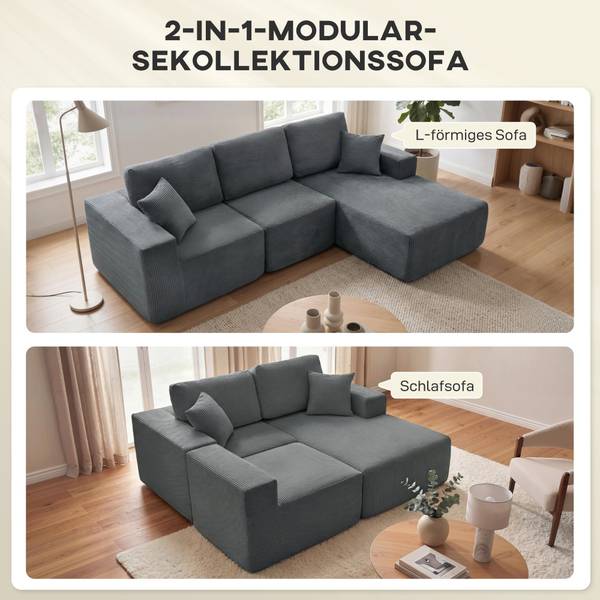 Ecksofa 83B-513V00CG Grau - Cord - 168 x 85 x 267 cm