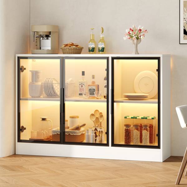 Vitrinekast BAGLA25 Ⅱ wit - plaatmateriaal op houtbasis - 120 x 30 x 120 cm