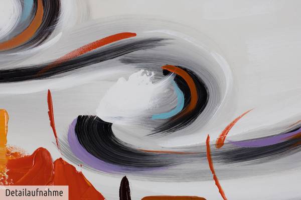 Acrylbild Handgemalt Nonfigurativ Yuf Grau - Rot - Baumwollstoff - 150 x 50 x 4 cm
