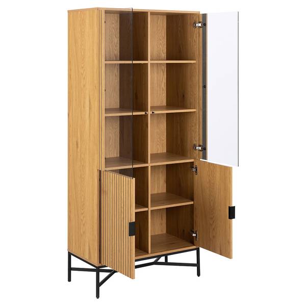 Vitrinekast Jaipur bruin - deels massief hout - 80 x 180 x 40 cm