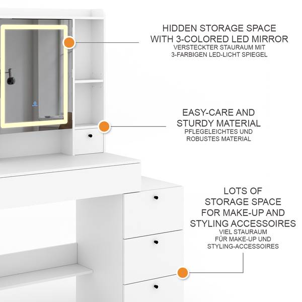 Kaptafel Livora 53023 wit - plaatmateriaal op houtbasis - 106 x 147 x 40 cm