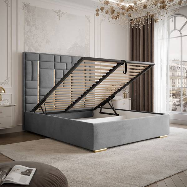Continentaal bed BRIGITTE grijs - Ligoppervlak breedte: 160 cm