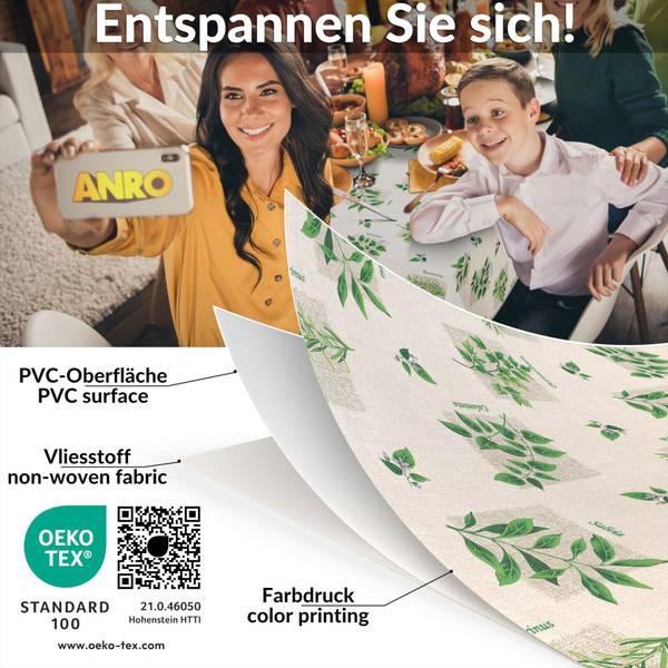 Wachstuchtischdecke Kräuter mit SAUM Tiefe: 100 cm
