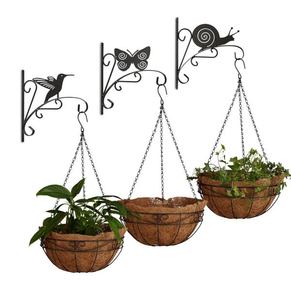 6 tlg. Blumen Set Schwarz - Braun - Eisen - 35 x 65 x 41 cm
