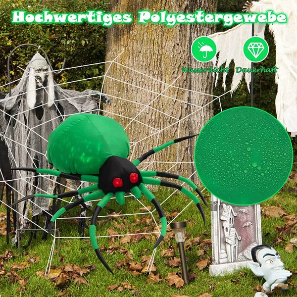Halloween-Spinne Schwarz - Grün - Weiß - Textil - 92 x 27 x 153 cm