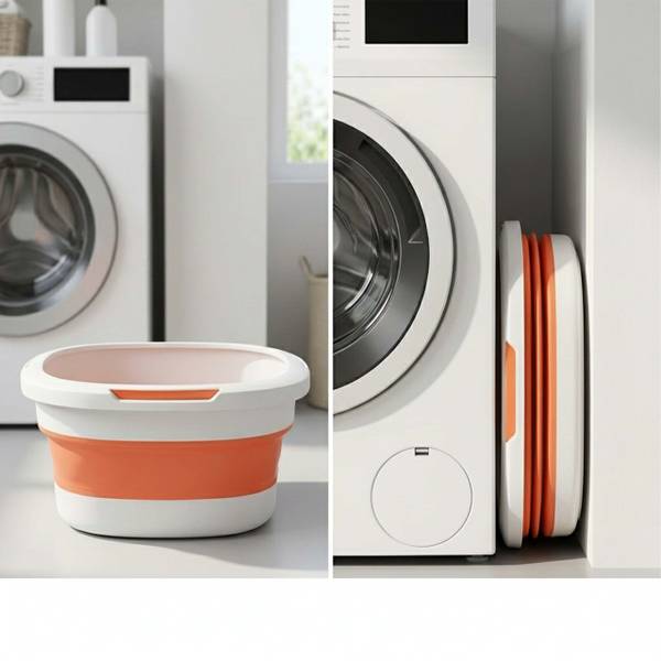 Opvouwbare mopset grijs - oranje - wit - polyester - 35 x 18 x 35 cm