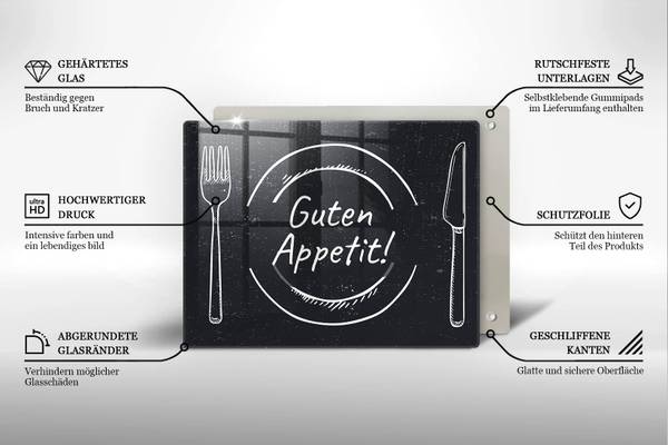 Schneidebrett Guten Appetit! Schwarz - Glas - 40 x 52 x 1 cm
