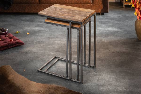 Beistelltische BARRACUDA 2er Set Schwarz - Braun - Metall - Massivholz - 45 x 60 x 32 cm