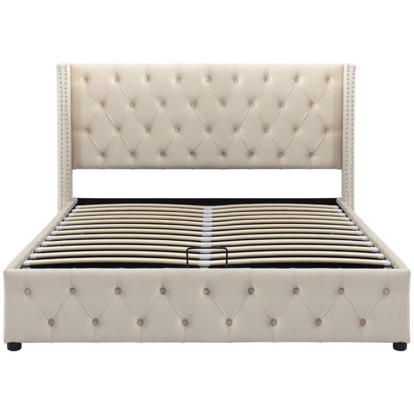 Polsterbett-BB049 Beige - Massivholz - 140 x 95 x 190 cm