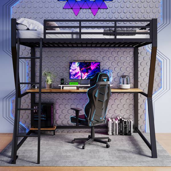 Hochbett Yasmin mit LED-Beleuchtung Schwarz