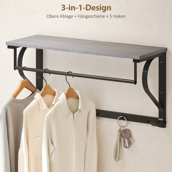 Wandgarderobe 837-607V00GY Grau - Holzwerkstoff - 25 x 36 x 70 cm