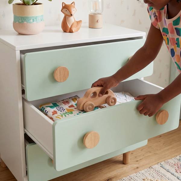 Kinderkommode Vaarentaa Hellgrün - Mint - Weiß - Breite: 55 cm