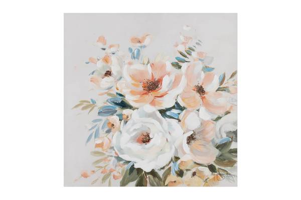 Tableau peint à la main Vœux fleuris Gris - Coton - 60 x 60 x 4 cm