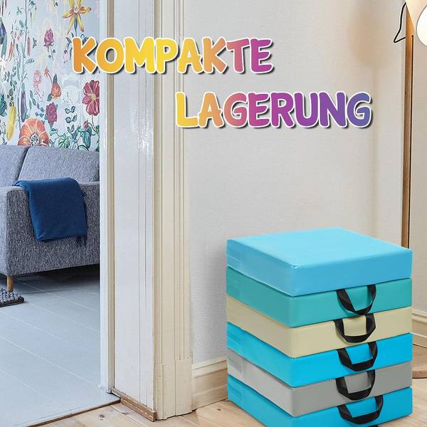 Kinder Stuhlkissen mit Griff (6er Set) Blau - Kunstleder - 38 x 8 x 38 cm