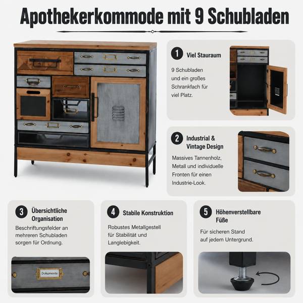 Apothekerskast Q77 den - ijzer - zink - 84 x 85 x 35 cm