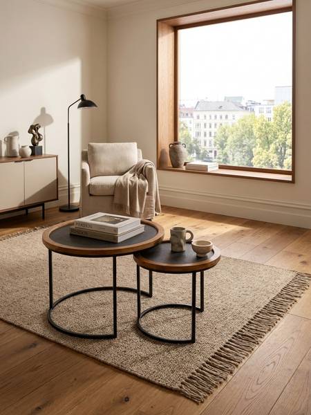 Satztisch COURA 2er-Set Grau - Mango - 60 x 46 x 60 cm