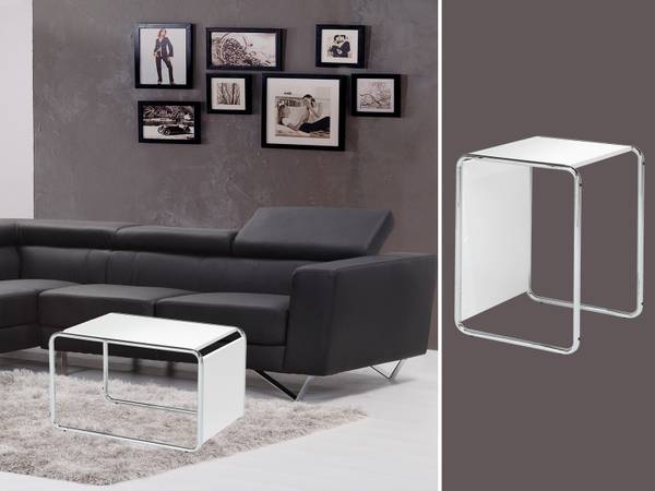 Kleiner Couchtisch, Designer Tisch Weiß Silber - Weiß - Metall - Kunststoff - 45 x 67 x 45 cm
