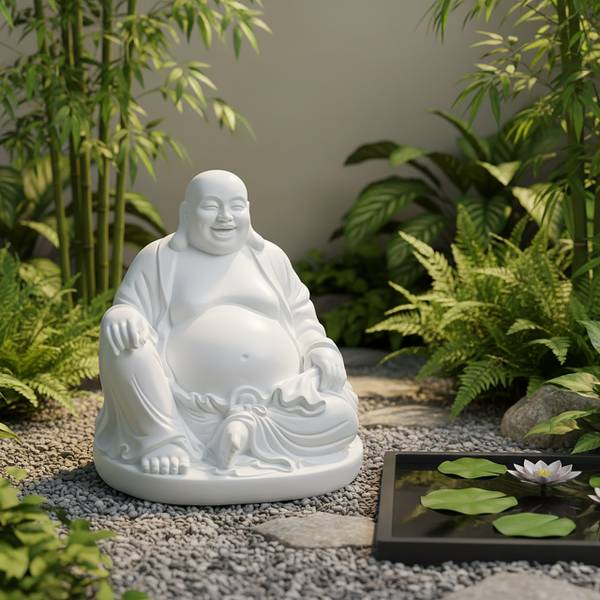 Buddha Figur lachend 45 cm Weiß - Polyresin - 43 x 45 x 43 cm