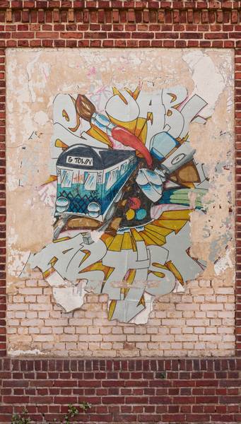 Fototapete Graffiti Steinwand Beige - Braun - Rot - Weiß - Fleece - 159 x 280 x 1 cm