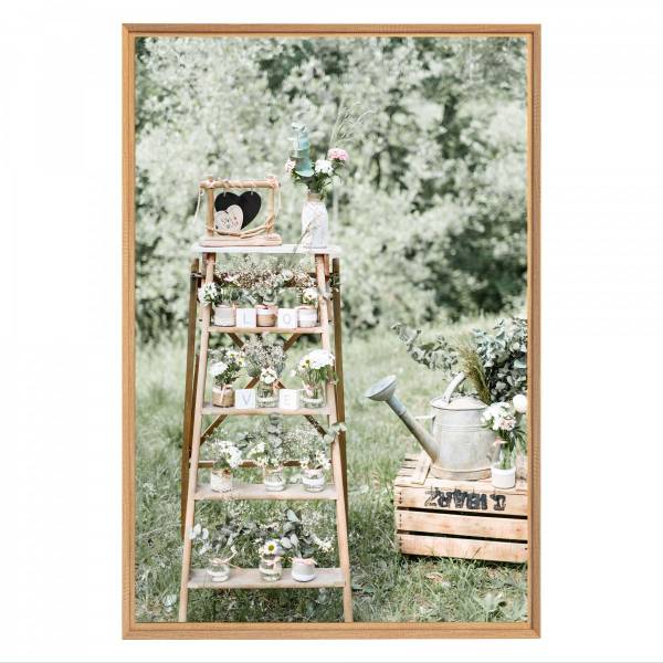 Tableau mural mat encadré escabeau deco Vert - Acacia - 95 x 65 x 3 cm