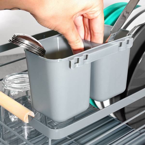 Abtropfgestell mit Besteckhalter Grau - Edelstahl - 29 x 15 x 43 cm
