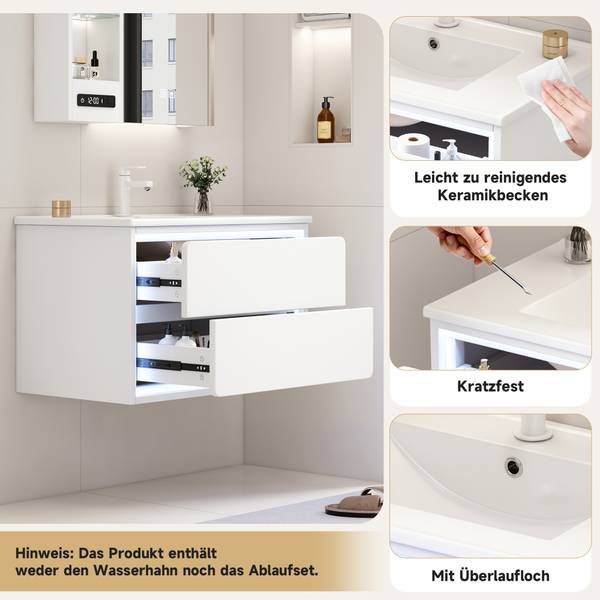 Waschtischunterschrank Eos Ⅴ Weiß - Holzwerkstoff - Porzellan - 46 x 49 x 76 cm