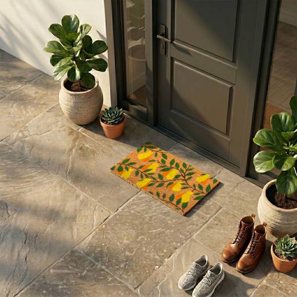 Paillasson en coco motif, 60 x 40 cm Marron - Vert - Jaune - Fibres naturelles - Matière plastique - 60 x 2 x 40 cm