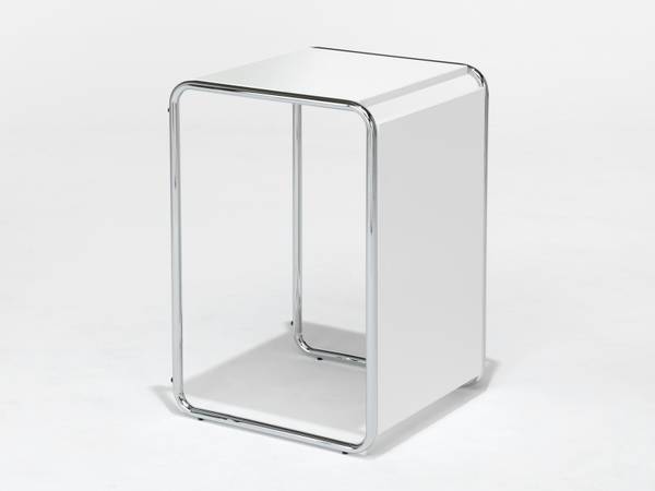 Kleiner Couchtisch, Designer Tisch Weiß Silber - Weiß - Metall - Kunststoff - 45 x 67 x 45 cm