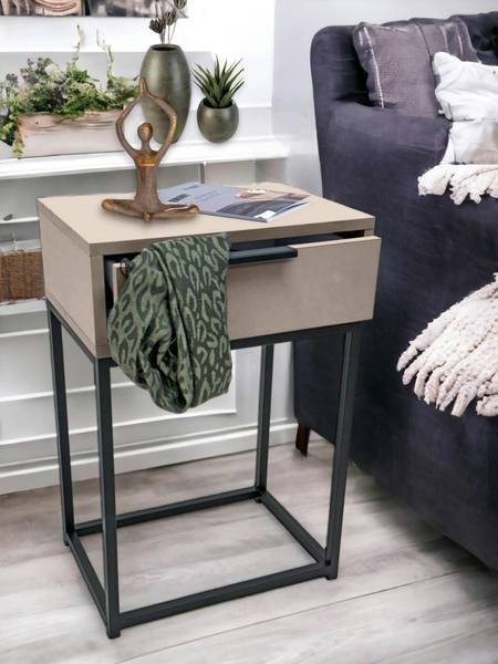 Nachtkästchen ILVA Beige - Schwarz - Holzwerkstoff - Metall - 40 x 60 x 28 cm