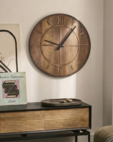 Wanduhr SAULGES Schwarz - Braun - Holz teilmassiv - 60 x 60 x 5 cm