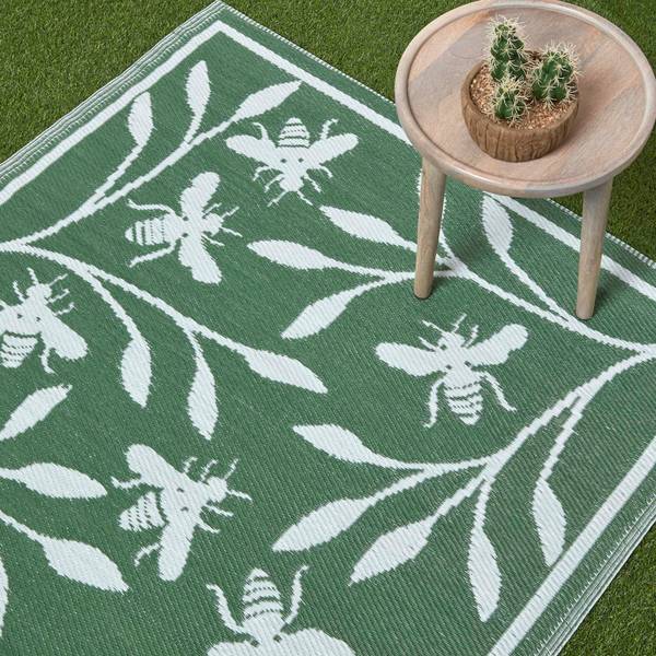 Outdoorteppich Bienen Grün - Polypropylen - 122 x 1 x 182 cm