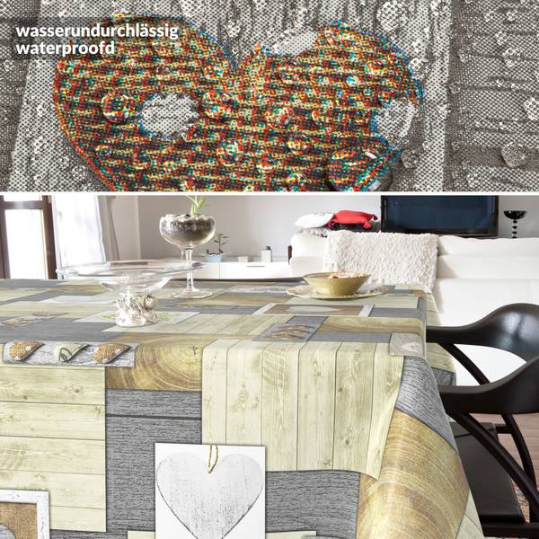 Wachstuchtischdecke Holz Herz mit SAUM Tiefe: 200 cm