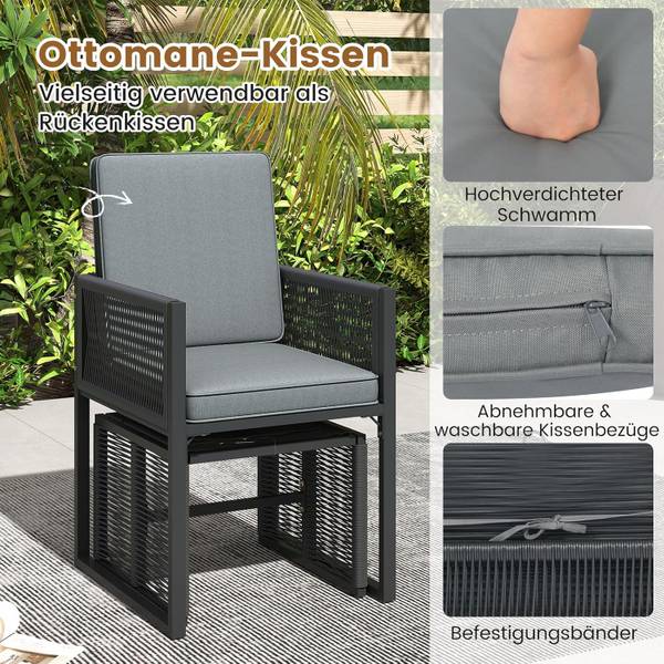 Gartenmöbel TI95706SD+DE(5-TLG.) Grau - Polyrattan