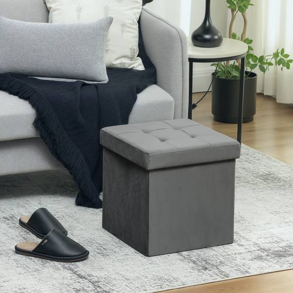 Sitzhocker 838-555V00GY Grau - Polyester - Samt - 38 x 38 x 38 cm