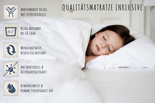 Kinderbett Bertil 90x200 mit Matratze Weiß