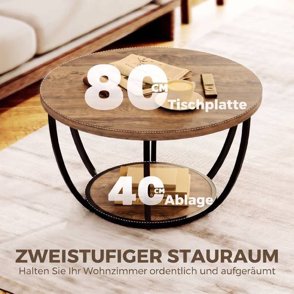 Couchtisch 83B-870V00BN Braun - Eisen - 80 x 44 x 80 cm